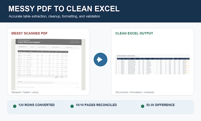 convert PDF tables into a clean, accurate excel spreadsheet