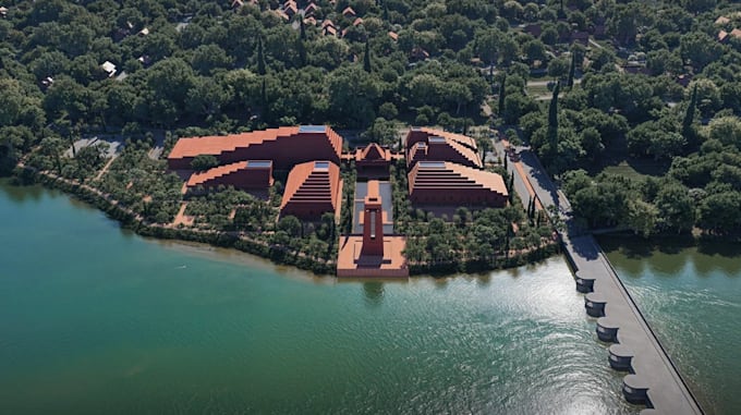 remodel stunning university building, river front school design,facade red brick