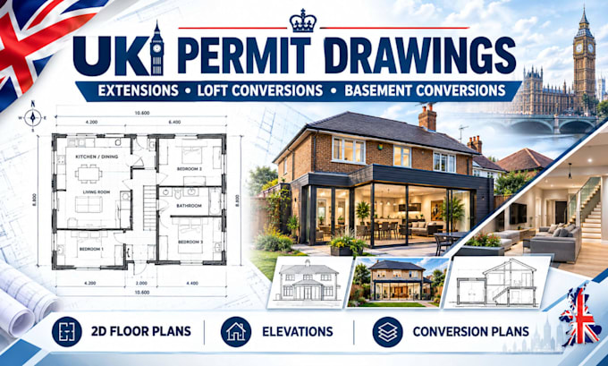 permit drawing house renovation plan, adu and basement conversion in UK