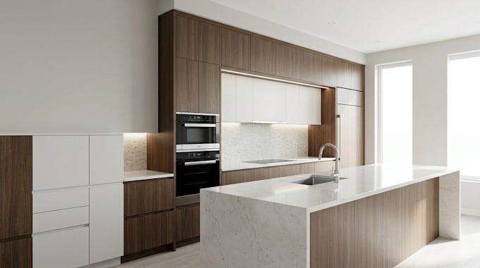 create realistic 3d kitchen cabinet rendering using 2020 design