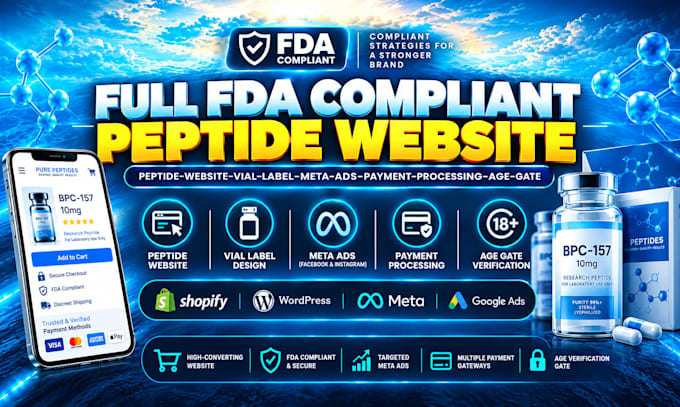 fda compliant peptide website vial label meta ads payment processing age gate
