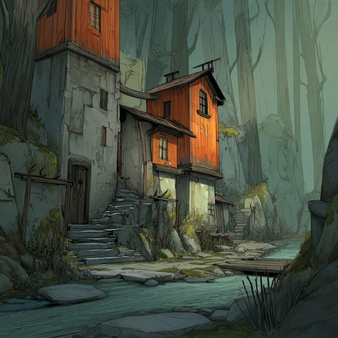 create 2d game environment concept art and illustration