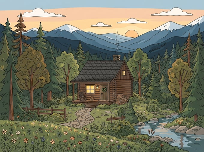 draw a building, landscape into vector art illustration