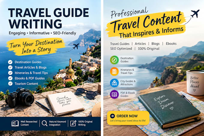 write SEO travel guides, destination articles, blogs and ebooks
