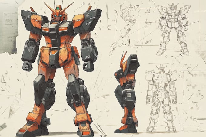 make gundam character illustration and robot art