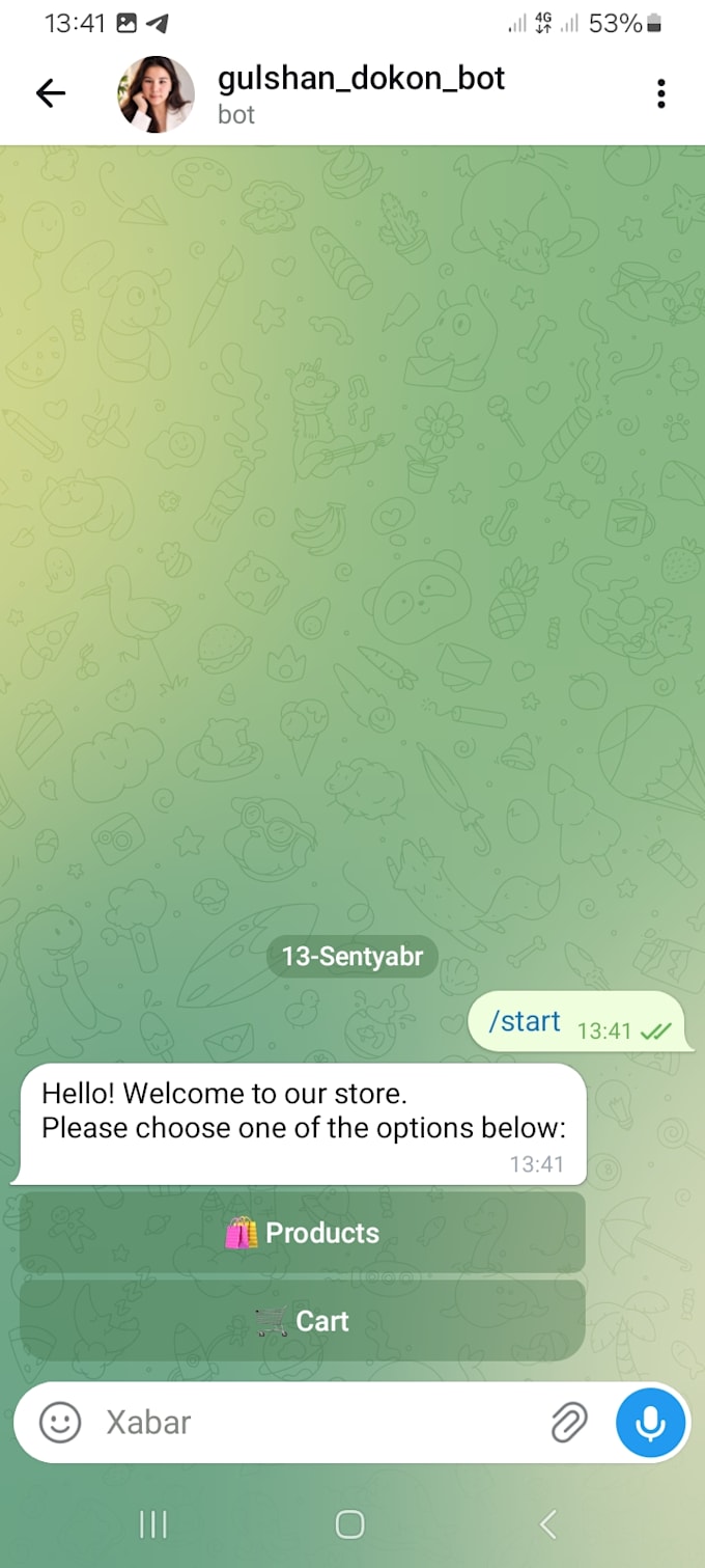create a multilingual telegram shop bot with cart and orders