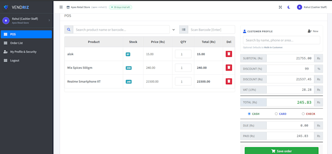 develop a custom pos billing and inventory management system