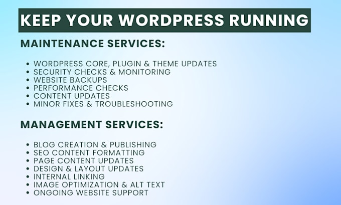 be your monthly wordpress website manager and SEO content expert