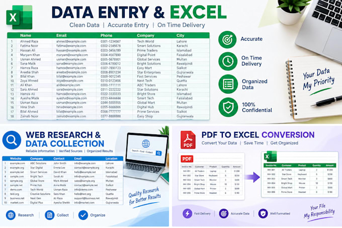 do data entry,excel,web research,copy paste and pdf to excel