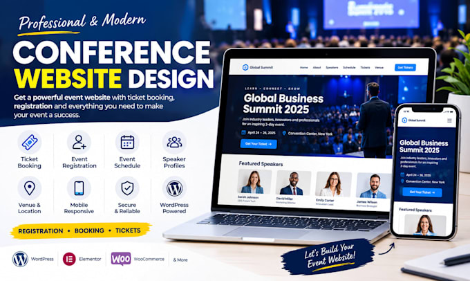 design a conference event website with ticket booking and registration