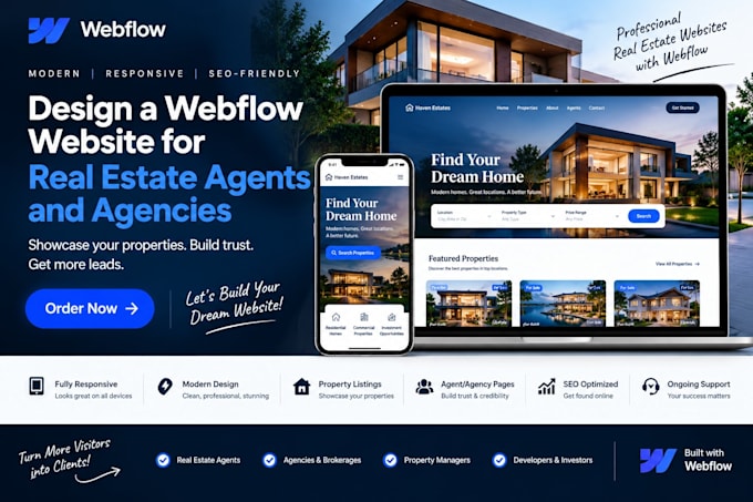 design a webflow website for real estate agents and agencies