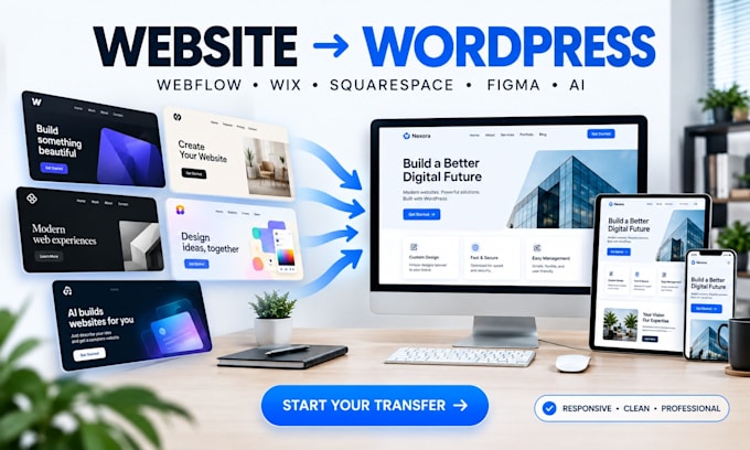 clone or transfer ai website, webflow, squarespace, wix, or figma to wordpress