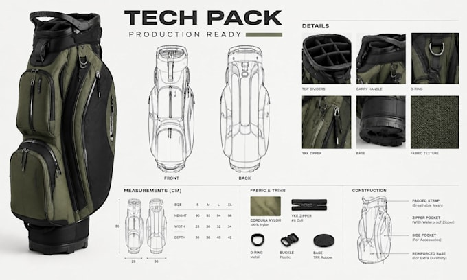 create handbag tote and duffle bag tech pack for manufacturing