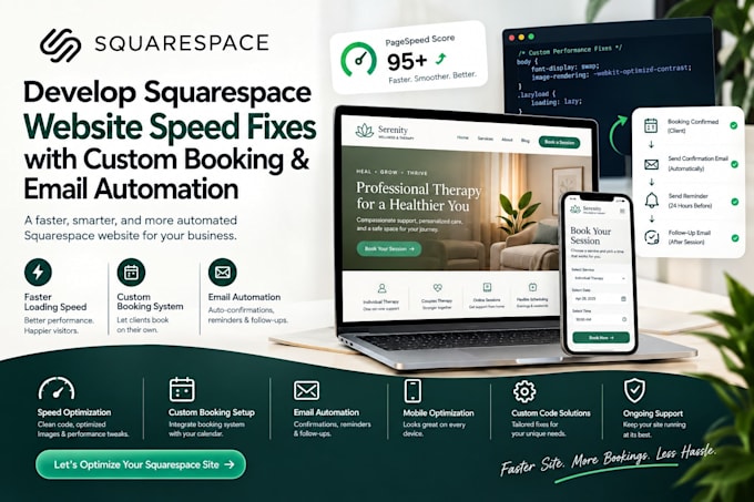fix squarespace website speed with custom booking and email automation