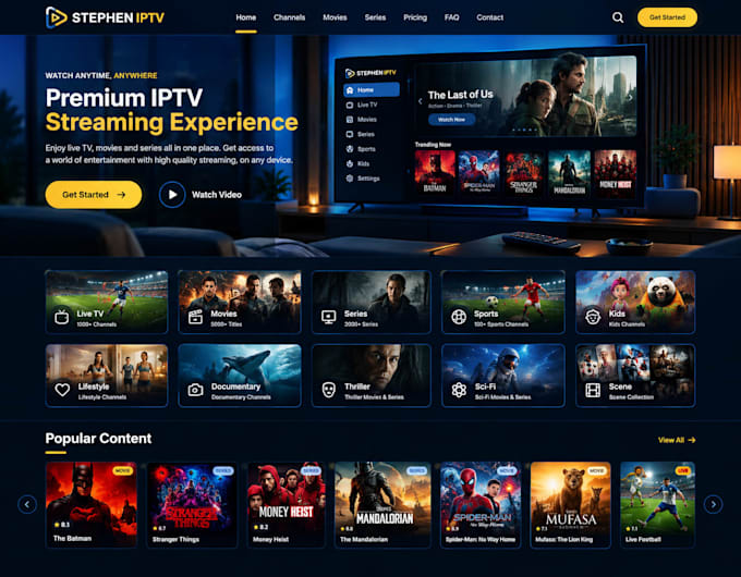 design a modern iptv website for your streaming business