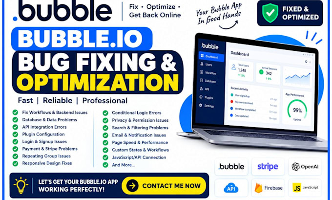 fix bugs, errors, workflows and optimize your bubbleio app