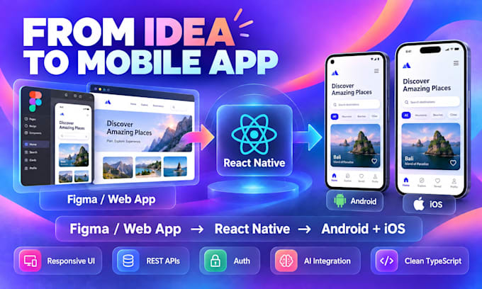 develop react native expo mobile app for android and ios using typescript