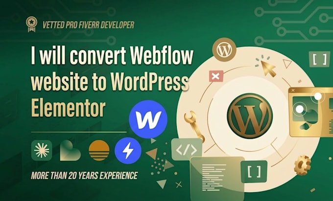 convert webflow website to wordpress elementor website, webflow migration
