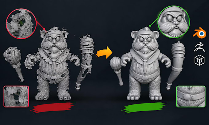 edit fix 3d stl file scan cleanup repair mesh optimize 3d model printing in 24hr