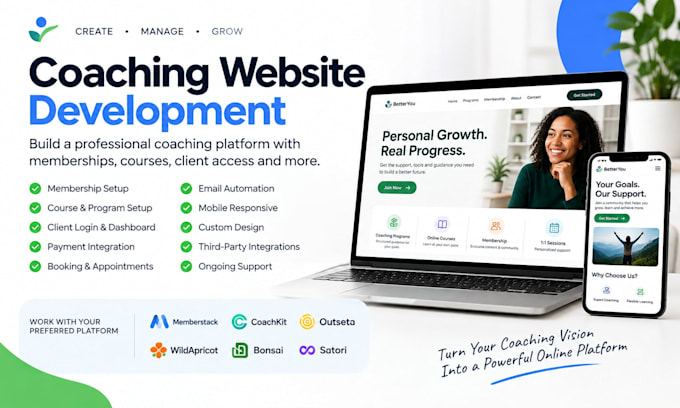 build memberstack coachkit outseta wildapricot bonsai satori coaching website