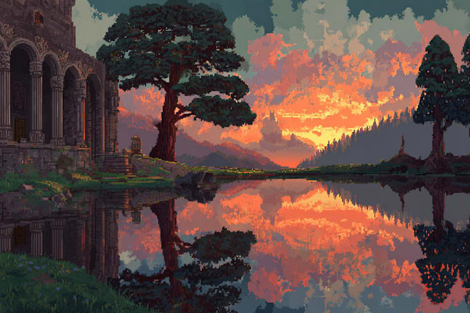draw pixel art scene and background for your game