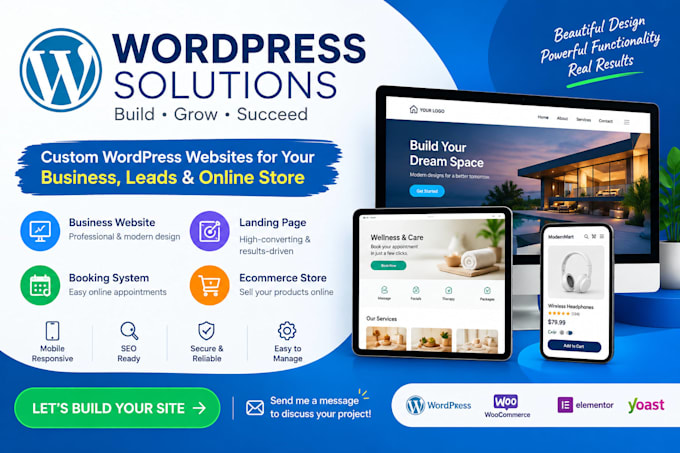 build wordpress website, landing page, booking page, ecommerce website