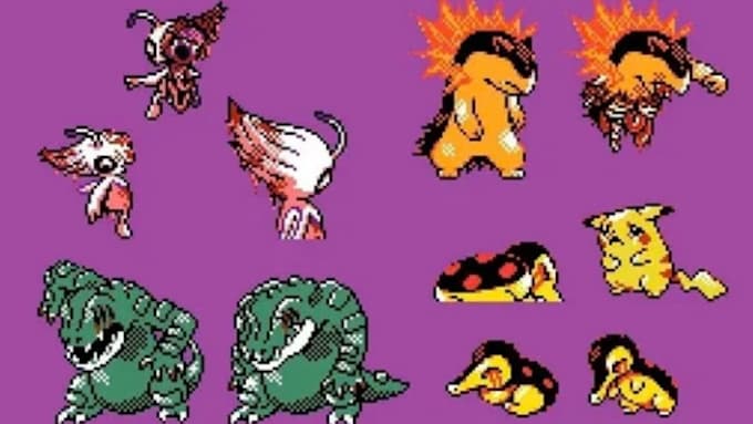 create a pokemon style sprite sheet, pixel art sprites, prop and 2d game assets