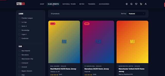 design a modern football jersey ecommerce website