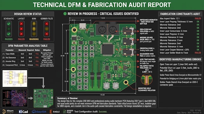 design usb midi controller pcb, audio hardware and electronic circuits