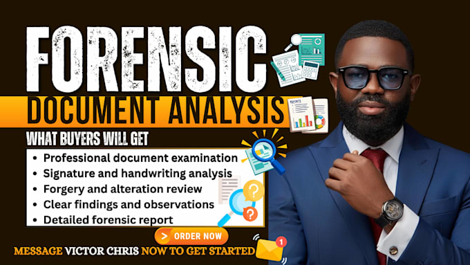 perform forensic document analysis, handwriting and signature examination