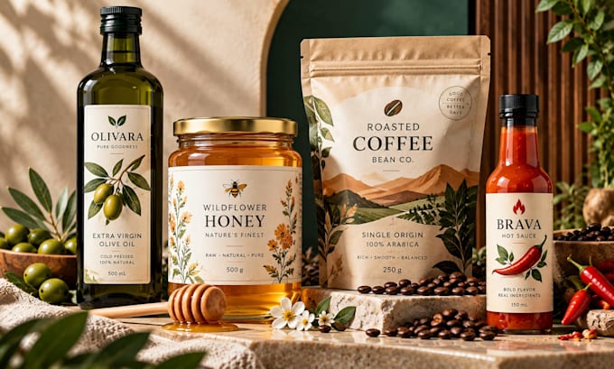 design premium food label, jar bottle pouch packaging design