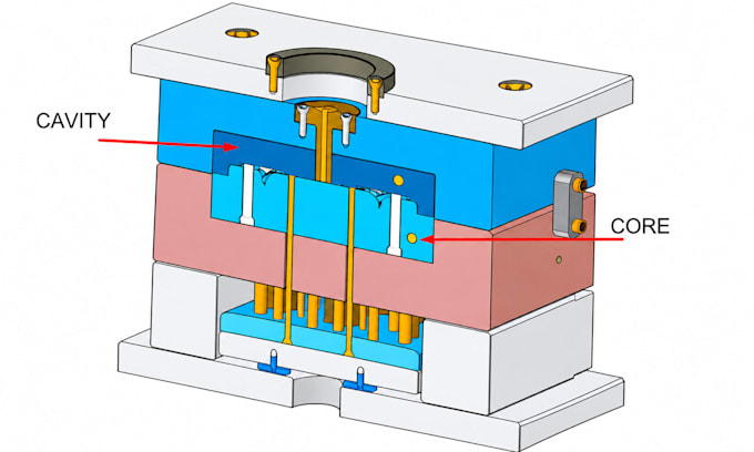 design plastic injection mold with core cavity and production ready cad file
