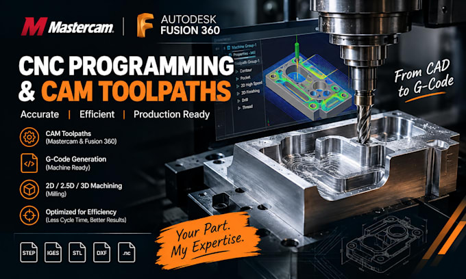 do cnc programming, mastercam cam toolpaths, g code, and fusion 360