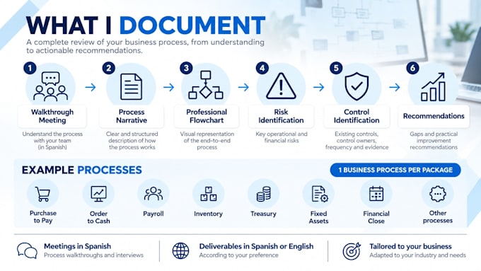 create process walkthroughs, flowcharts and risk control matrices in spanish
