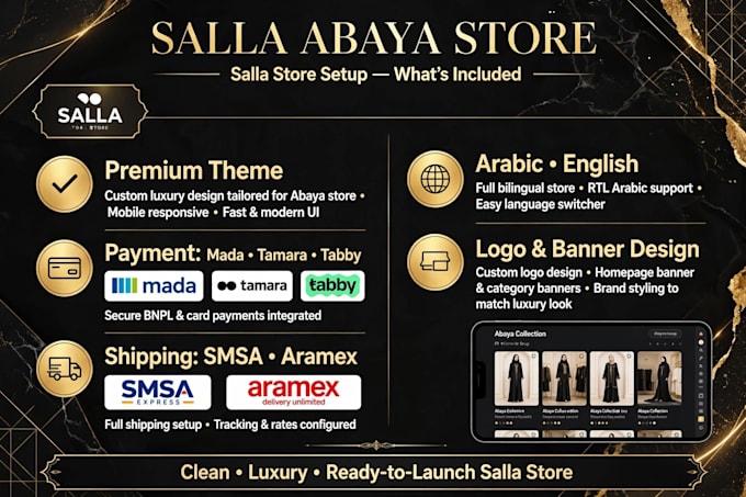 setup luxury abaya salla store for saudi arabia
