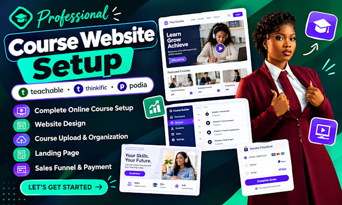 setup teachable course website thinkific podia online course upload udemy video