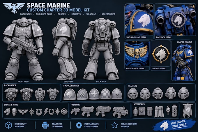 create a space marine 3d printable stls bits for your custom chapter backpack