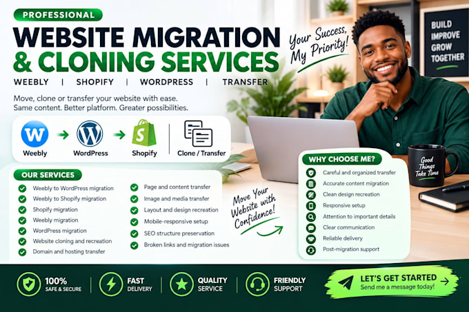 migrate, or transfer weebly, shopify and wordpress sites