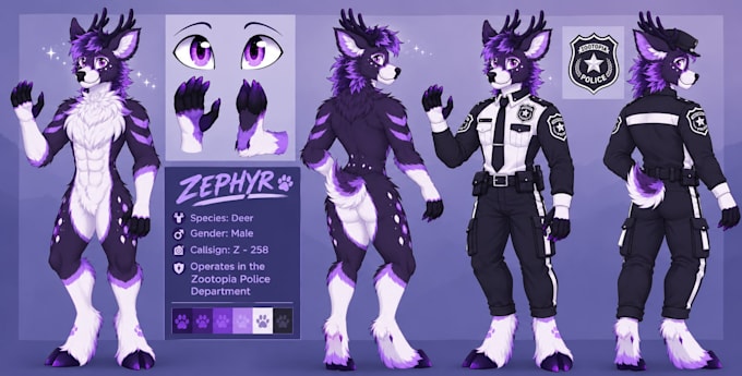 draw detailed furry reference sheet fursona character furry ref sheet oc design