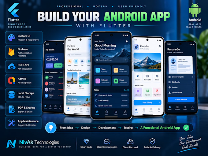 develop a professional flutter android app