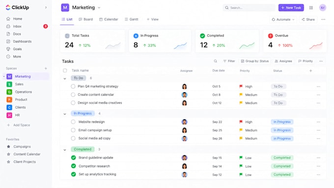 build clickup workspace, dashboard, automation and clickup workflow