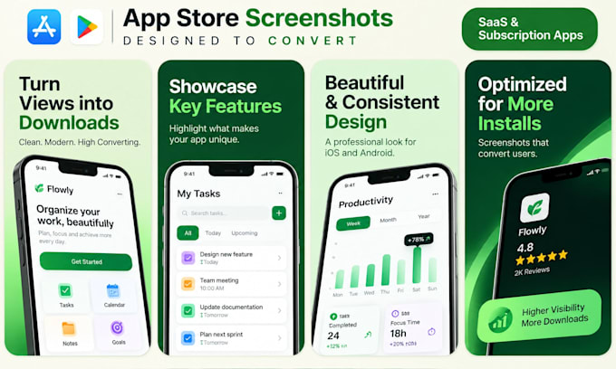 design aso screenshots for saas ios and android apps