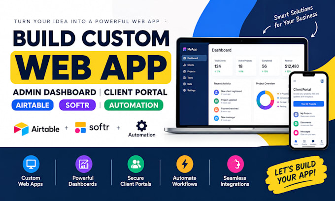 build custom web app, admin dashboard client portal, airtable, softr automation