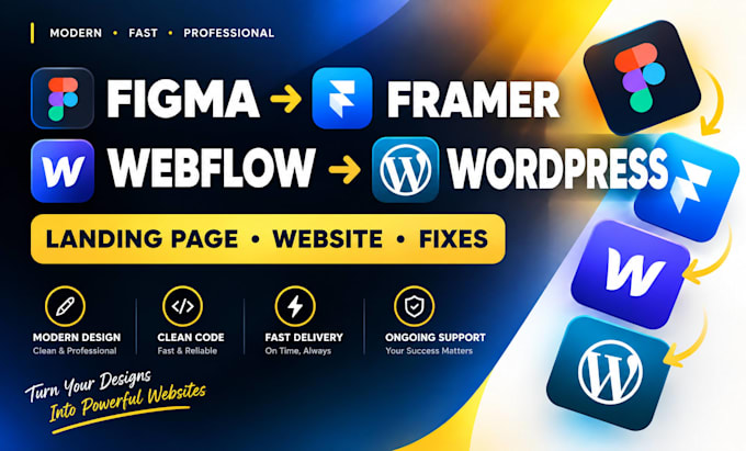 fix figma to framer webflow to wordpress landing page website design developer