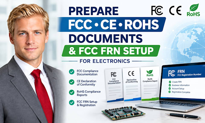 prepare fcc ce rohs documents and fcc frn setup for electronics