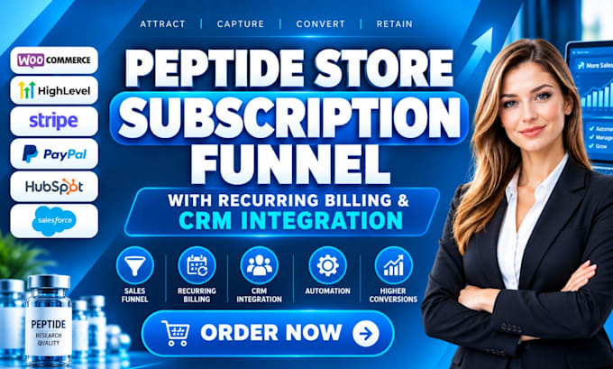 build peptide store subscription funnel with recurring billing CRM integration