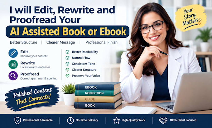 edit, rewrite and proofread your ai assisted book or ebook