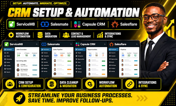 do servicem8 salesmate capsule crm salesflare workflow automation data migration