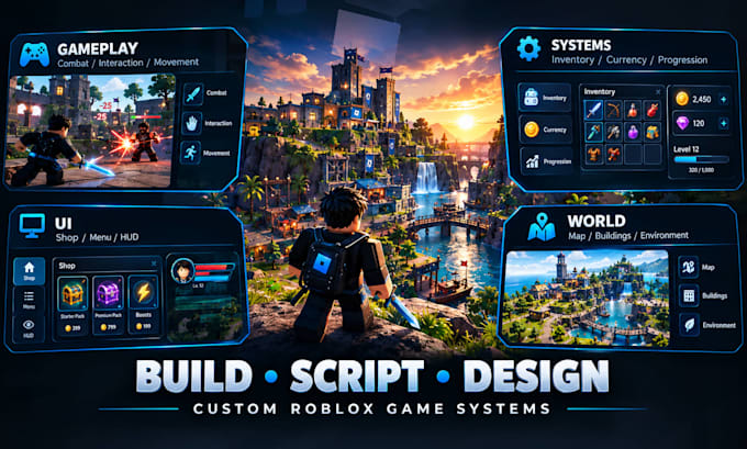 develop a custom roblox game with scripting, UI and gameplay systems