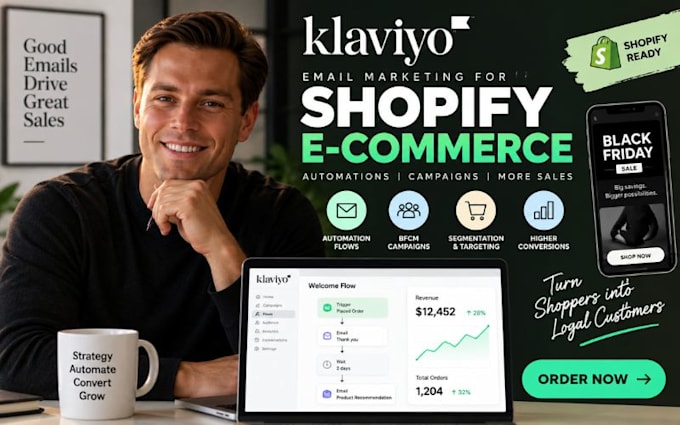 setup klaviyo email automation flows shopify ecommerce bfcm campaigns
